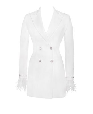  Quilla Feather Crystal Sleeve Backless Blazer Dress
