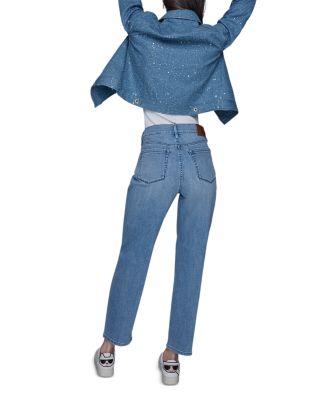 Hot Fix Stripe Straight Jeans in Brisk Blue