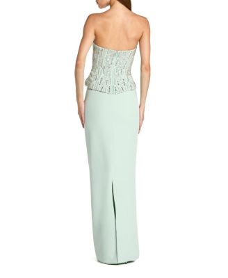  Crepe Embellished Corset Strapless Column Gown