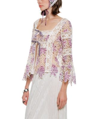  Medallion Floral Lace Tie Blouse