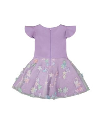  Girls' Bi-Material Short Flutter Sleeves Mesh Dress - Big Kid