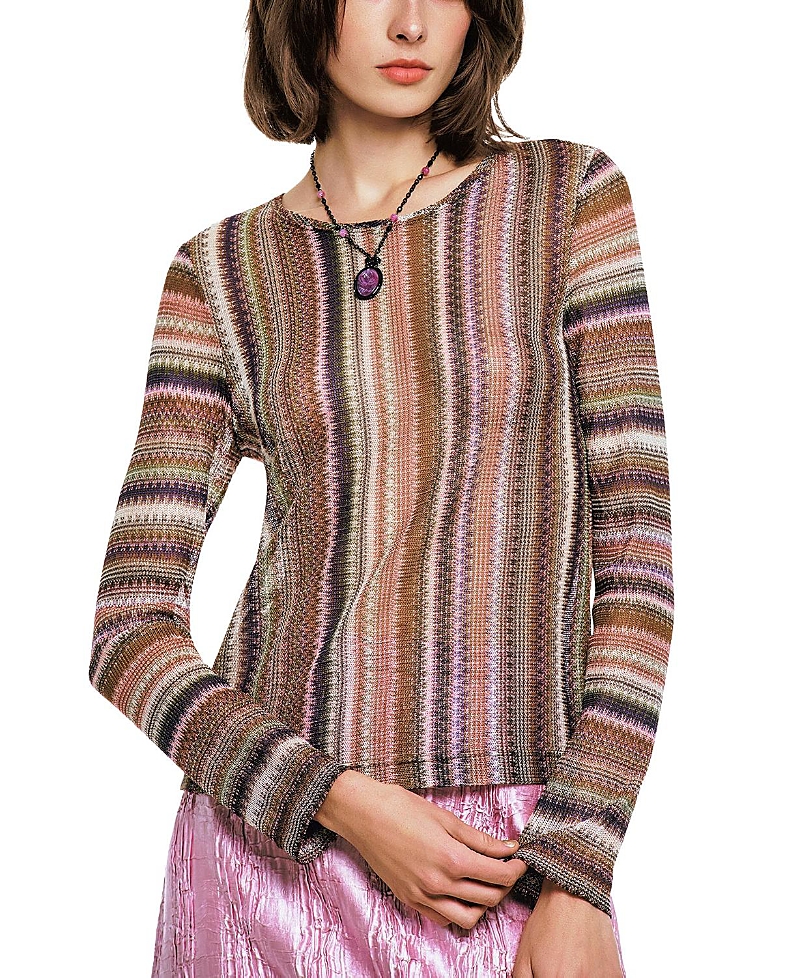 Anna Sui Wavy Chevron Knit Long Sleeve Stripe Top