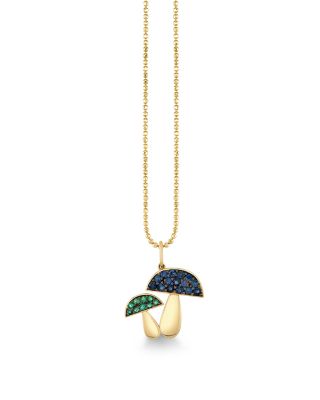14K Yellow Gold The Terra Blue Sapphire & Emerald Mushroom Pendant Necklace, 18"