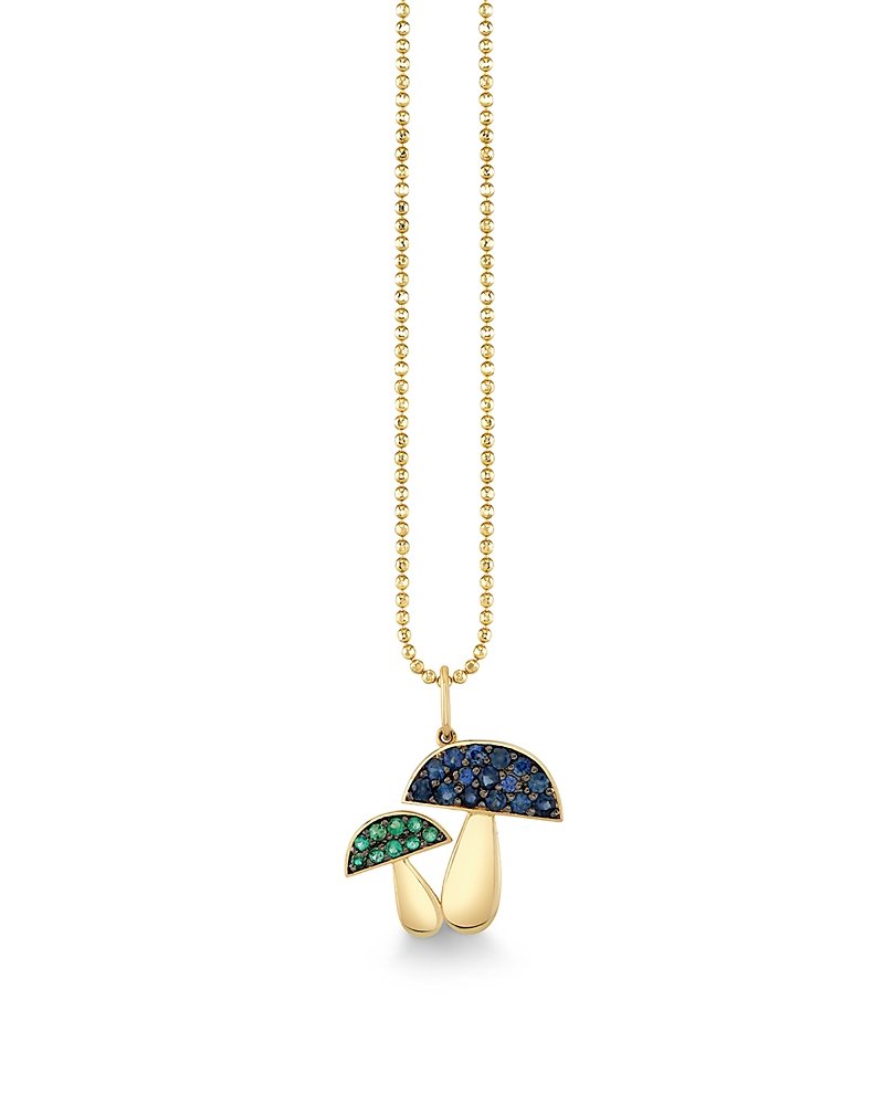 Sydney Evan 14K Yellow Gold The Terra Blue Sapphire & Emerald Mushroom Pendant Necklace, 18