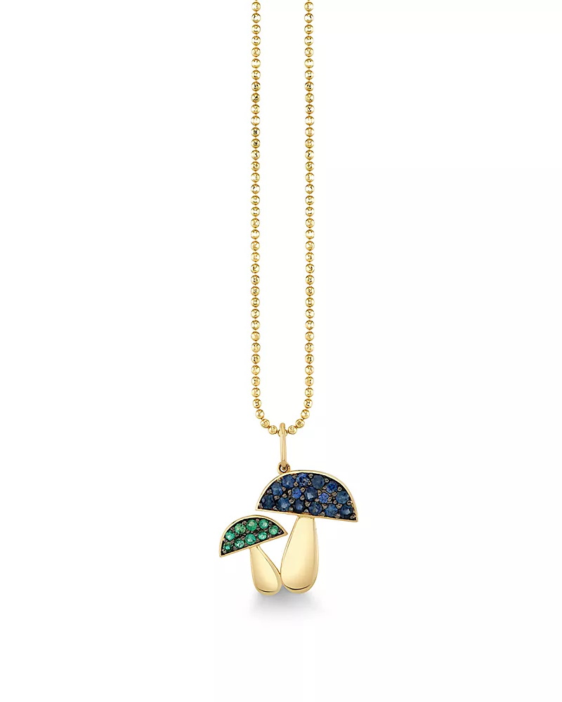 Sydney Evan 14K Yellow Gold The Terra Blue Sapphire & Emerald Mushroom Pendant Necklace, 18