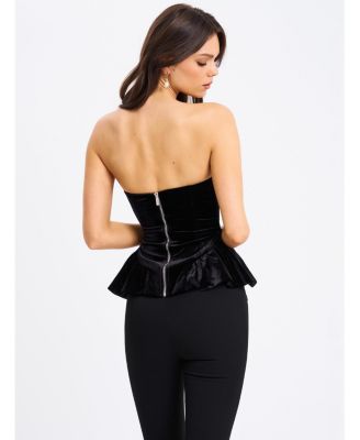  Qiara Velvet Peplum Top with Lace Trim