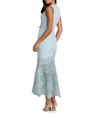  Crepe Embroidered Hem Sleeveless Midi Dress