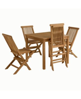  Vienna Outdoor Patio Teak Wood Dining Set with Folding Chairs, Set of 5