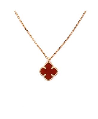  Sweet Alhambra Pendant Necklace 18K Rose Gold and Carnelian, 15.75"