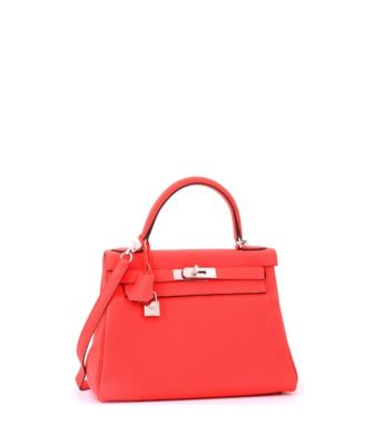 Kelly 28 Handbag Pink Clemence with Palladium Hardware