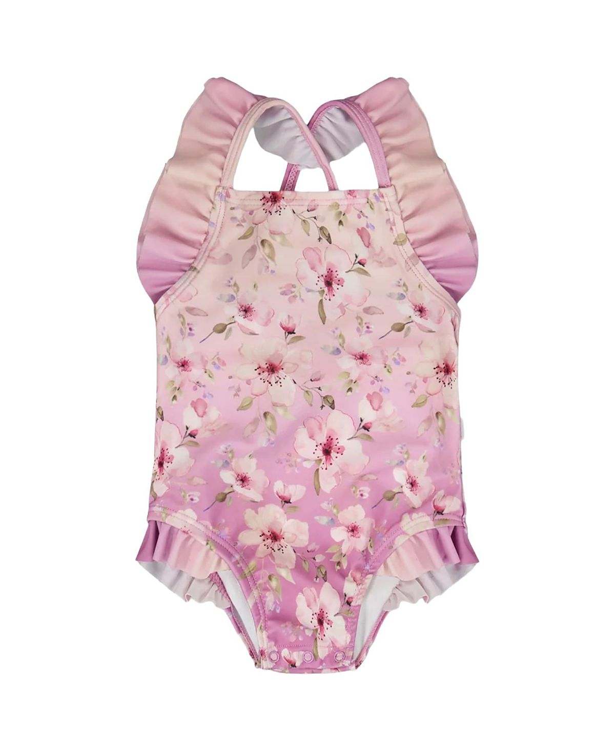 Deux par Deux Girls' One-Piece Ruffle Flower Print Swimsuit - Baby