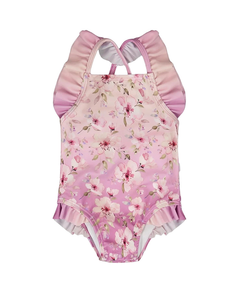Deux par Deux Girls' One-Piece Ruffle Flower Print Swimsuit - Baby