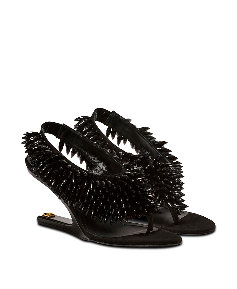 Balmain Women's "No Wedge" Beaded Suede Sandals