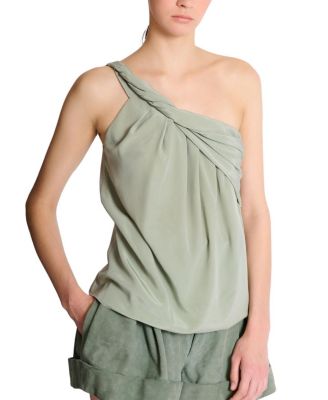  Draped One-Shoulder Silk Crepe Top