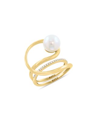 Pearl Spring Freshwater Pearl & Diamond Multirow Ring 14K Yellow Gold