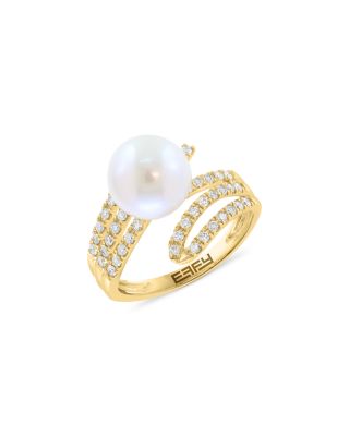 Pearl Spring Freshwater Pearl & Diamond Multirow Asymmetric Ring in 14K Gold