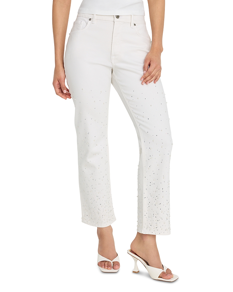 Good American Good Icon High Rise Straight Ankle Embellished Jeans in White001