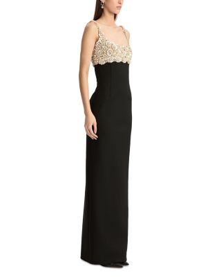 Sleeveless Mother of Pearl Embroidered Bustier Gown