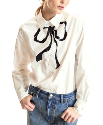  Metallic Bow Cotton Shirt