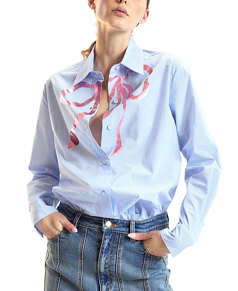 Cynthia Rowley Metallic Bow Cotton Shirt