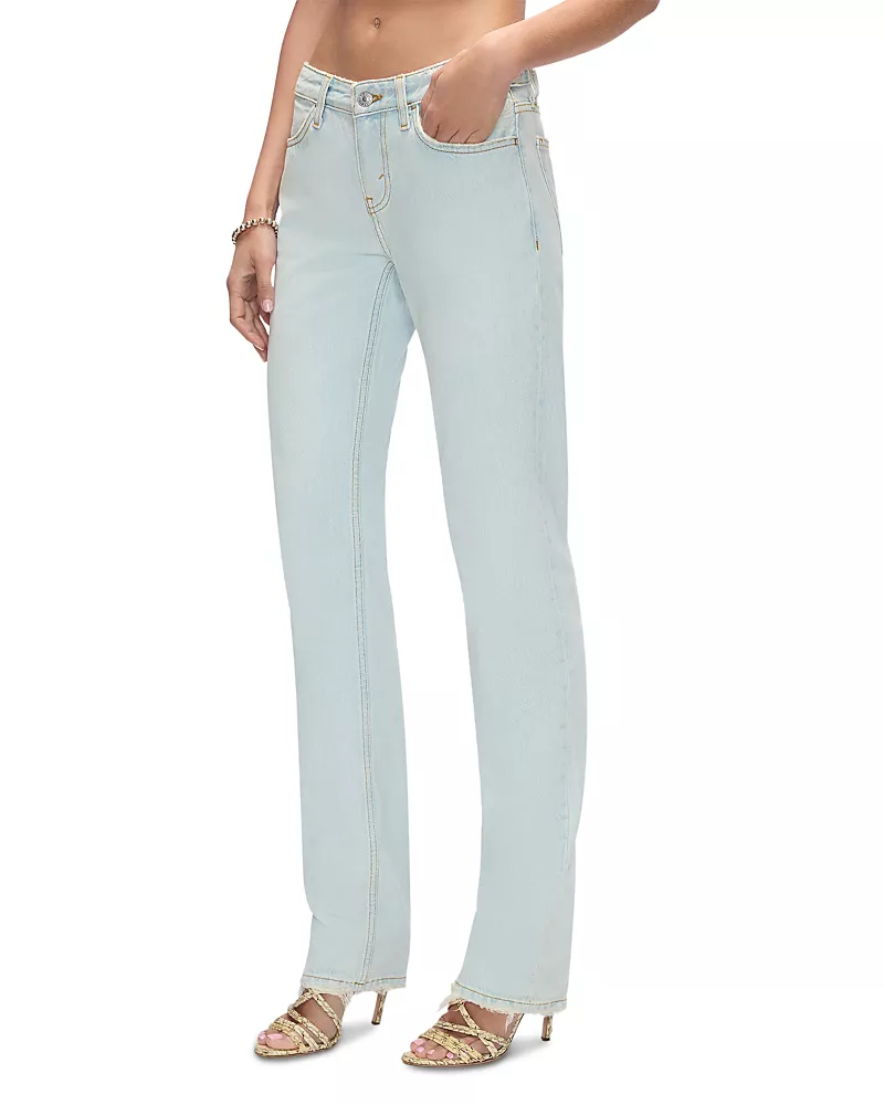 Re/Done The Snatch Back Mid Rise Straight Jeans in Bleach Distress