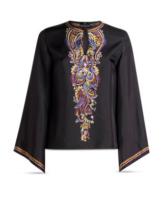 Keyhole Blouse with Flared Sleeves