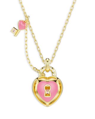 Idyllia Crystal & Cubic Zirconia Heart & Key Pendant Necklace, 14.87-17.75"