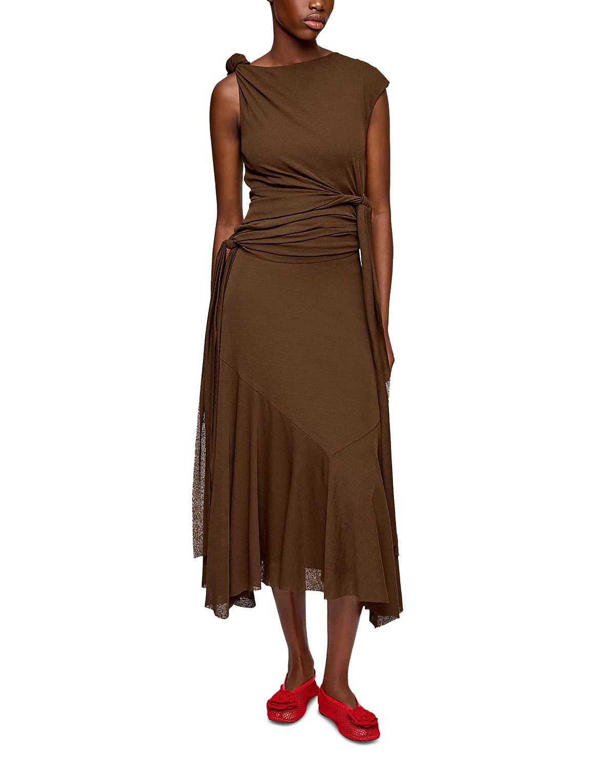 Ganni Mesh Draped Knot Dress