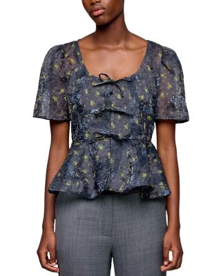 Shibori Organza Peplum Blouse