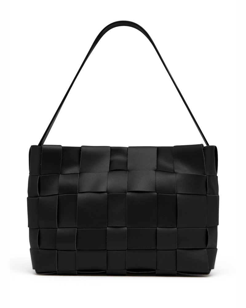 St. Agni Mini Woven Leather Tote in Black