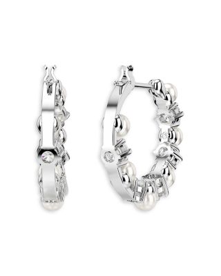 Matrix Crystal & Imitation Pearl Hoop Earrings
