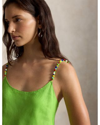 Beaded Trim Linen Slip Dress