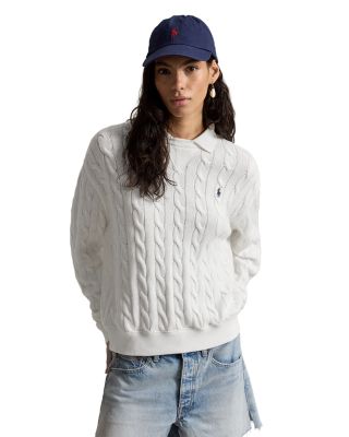 Cable Knit Cotton Polo Collar Sweater