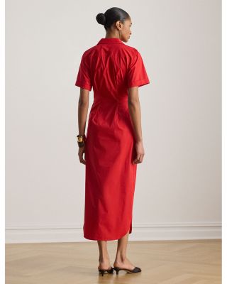 Twist Front Cotton Blend Shirtdress