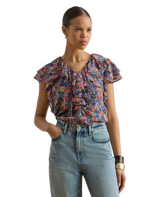 Floral Ruffle Trim Georgette Blouse