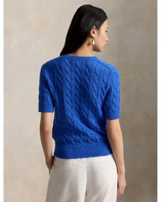 Cable Knit Cotton Short Sleeve Cardigan