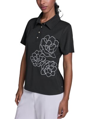 Floral Embroidered Polo Top