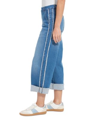 Andie Fringe Detail High Rise Straight Jeans in Authentic Midwash