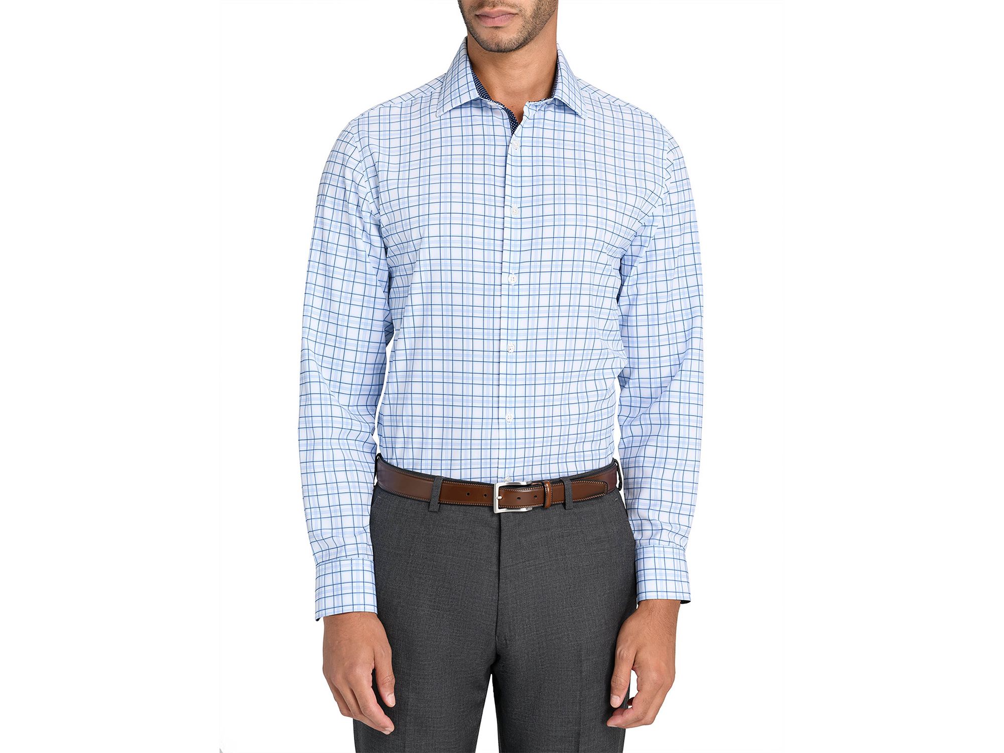 Slim Fit Plaid Performance Dress Shirt
