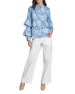 Tiered Ruffled Sleeve Floral Blouse