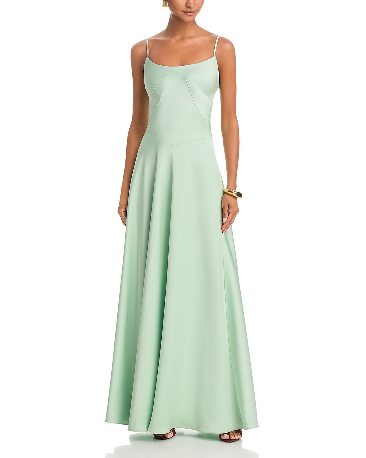 Aqua Satin Lace Up Back Gown - Exclusive