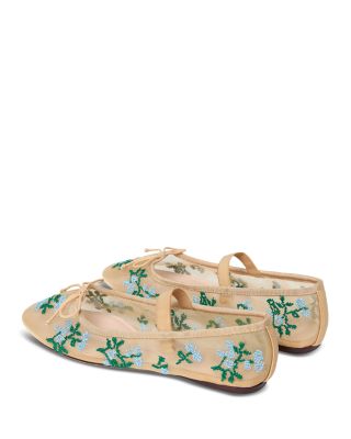 Women's Floral Embroidery Mesh Ballet Flats