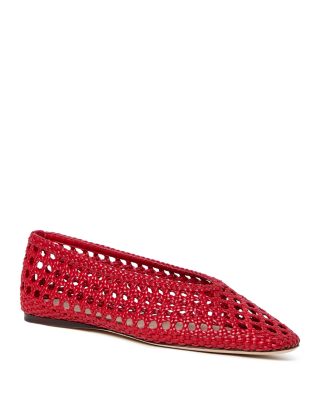 Women's Red Woven Leather Ballet Flats