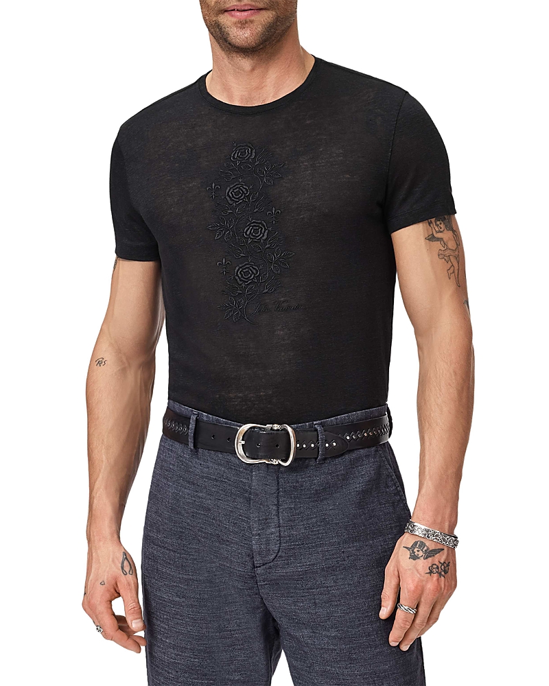 John Varvatos Rose Vine Embroidery Linen Crewneck Tee
