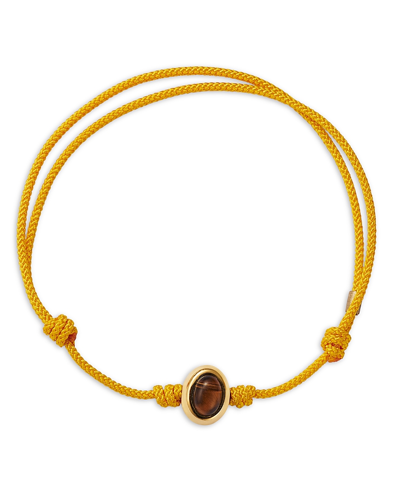 Luis Morais 14K Yellow Gold Tiger Eye Oval Cabochon Eye of the Idol Yellow Cord Bracelet