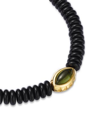 14K Yellow Gold Peridot Eye of the Idol Onyx Bead Bracelet