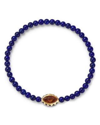 14K Yellow Gold Citrine Eye of the Idol Lapis Lazuli Bead Bracelet
