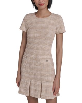 Short Sleeve Boucle Tweed A Line Dress