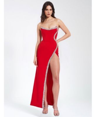  Xoana Strapless High Slit Crystal Embellished Gown