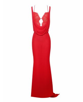  Ulanda Chiffon Lace Backless Maxi Train Dress